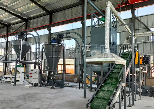 自動破包機+管鏈提升機+混料攪拌機+自動包裝機