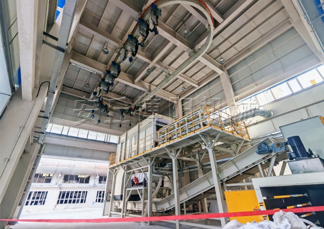 環(huán)形吊軌+噸袋全自動(dòng)拆包機(jī)+廢袋打包機(jī)